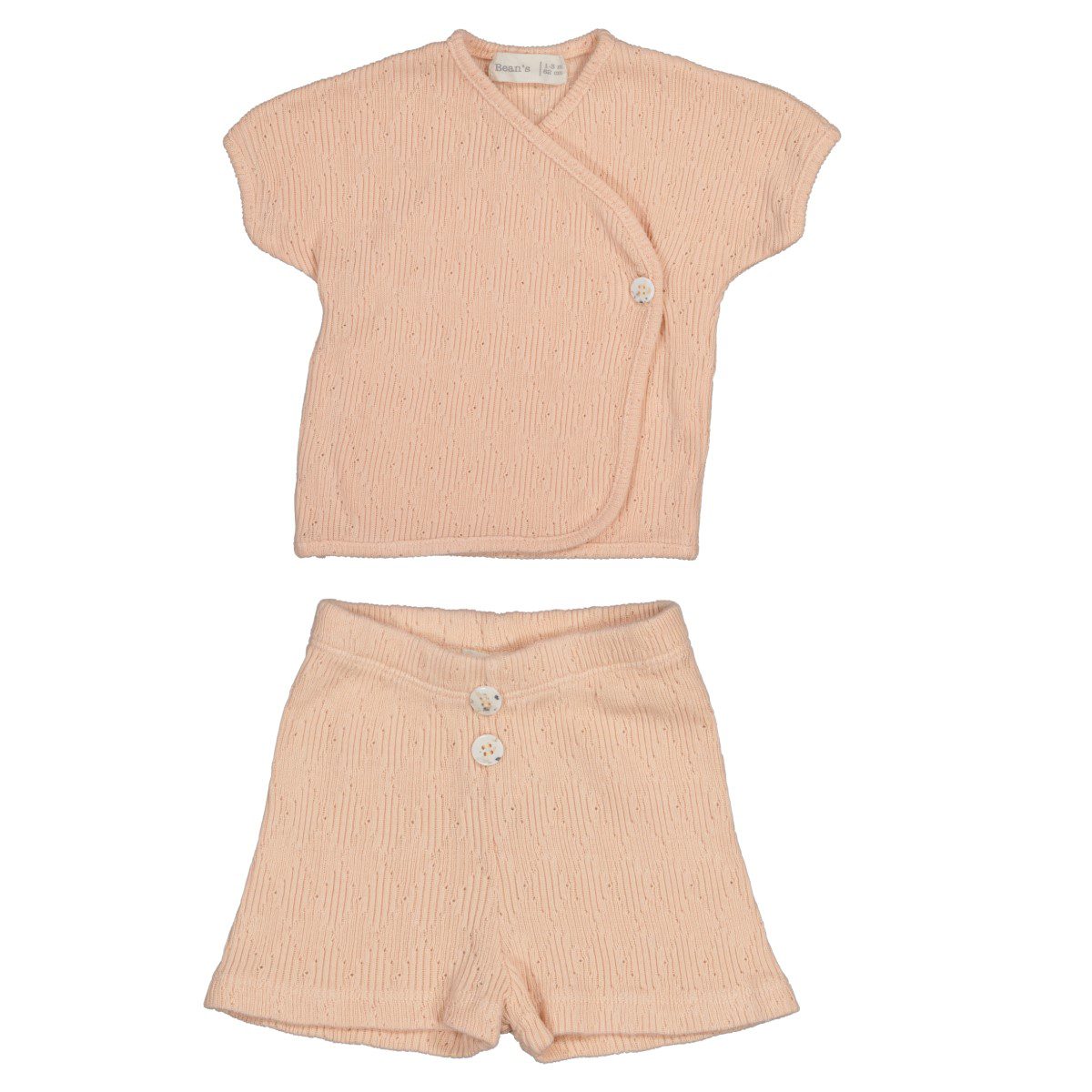 Pointelle Wrap Over T-Shirt & Fleece Button Shorts | Old Pink