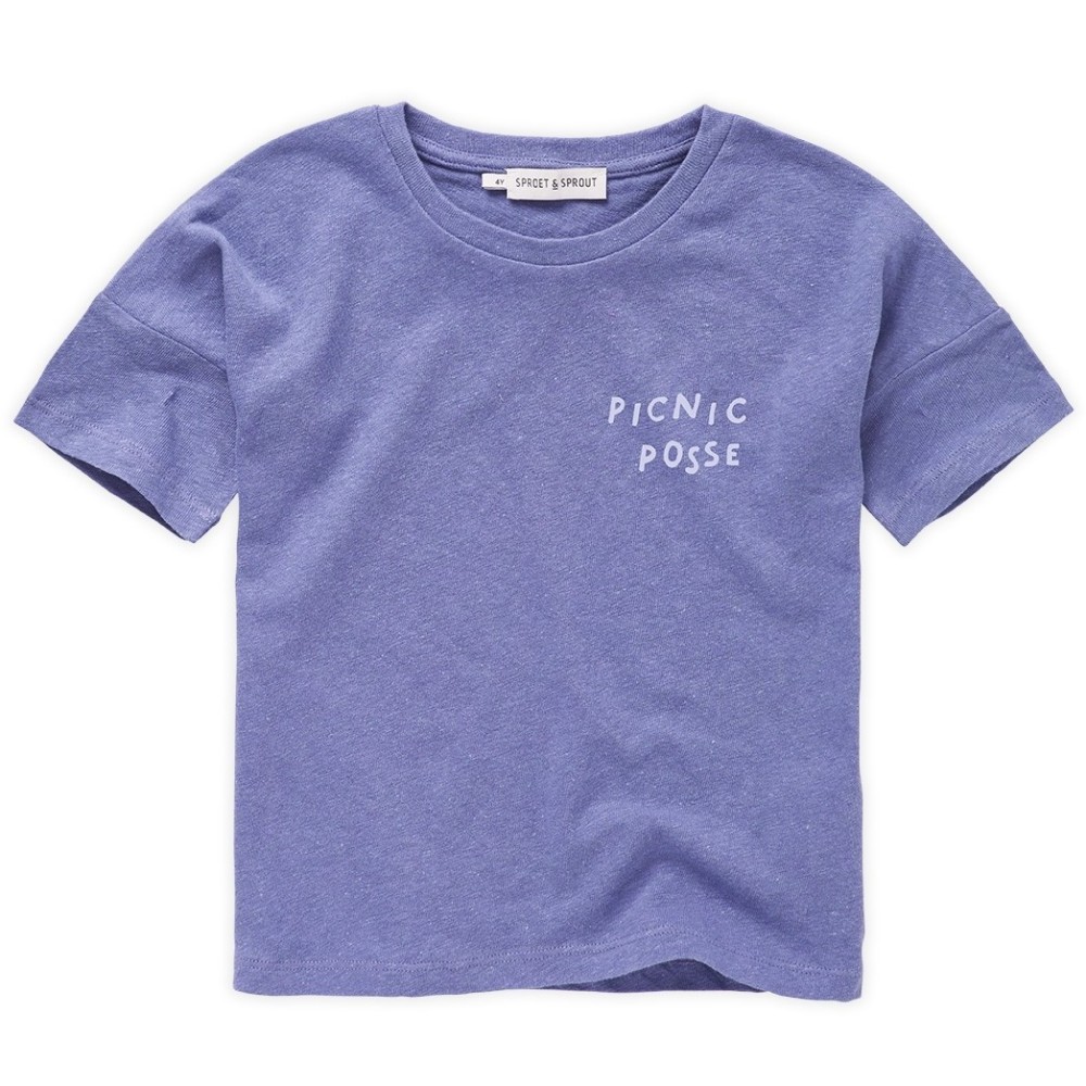 'Picnic Posse' Linen Tshirt Blue Bell
