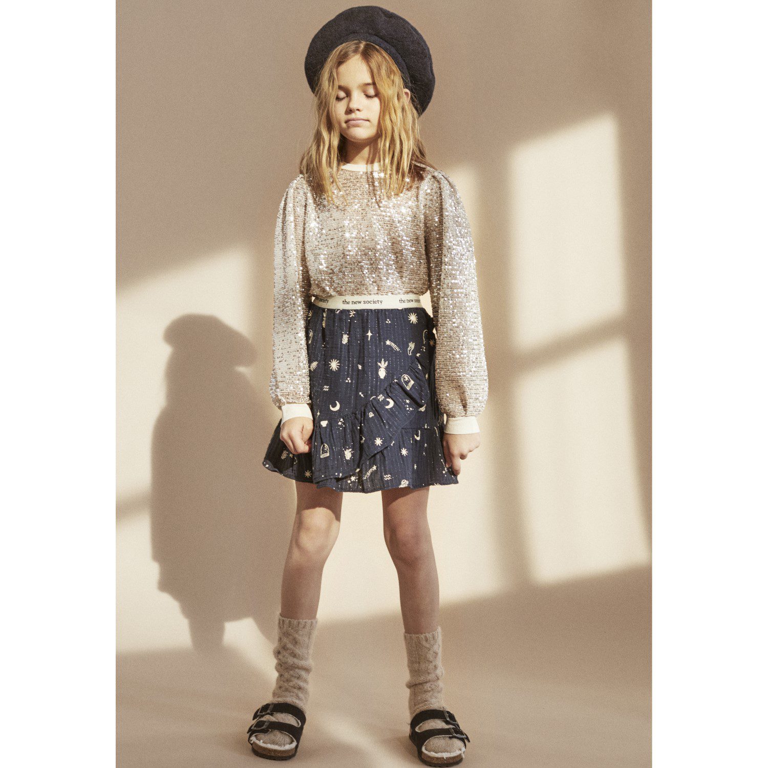 Sequins Silver Galaxy Tee & Cosmos Print Paola Skirt