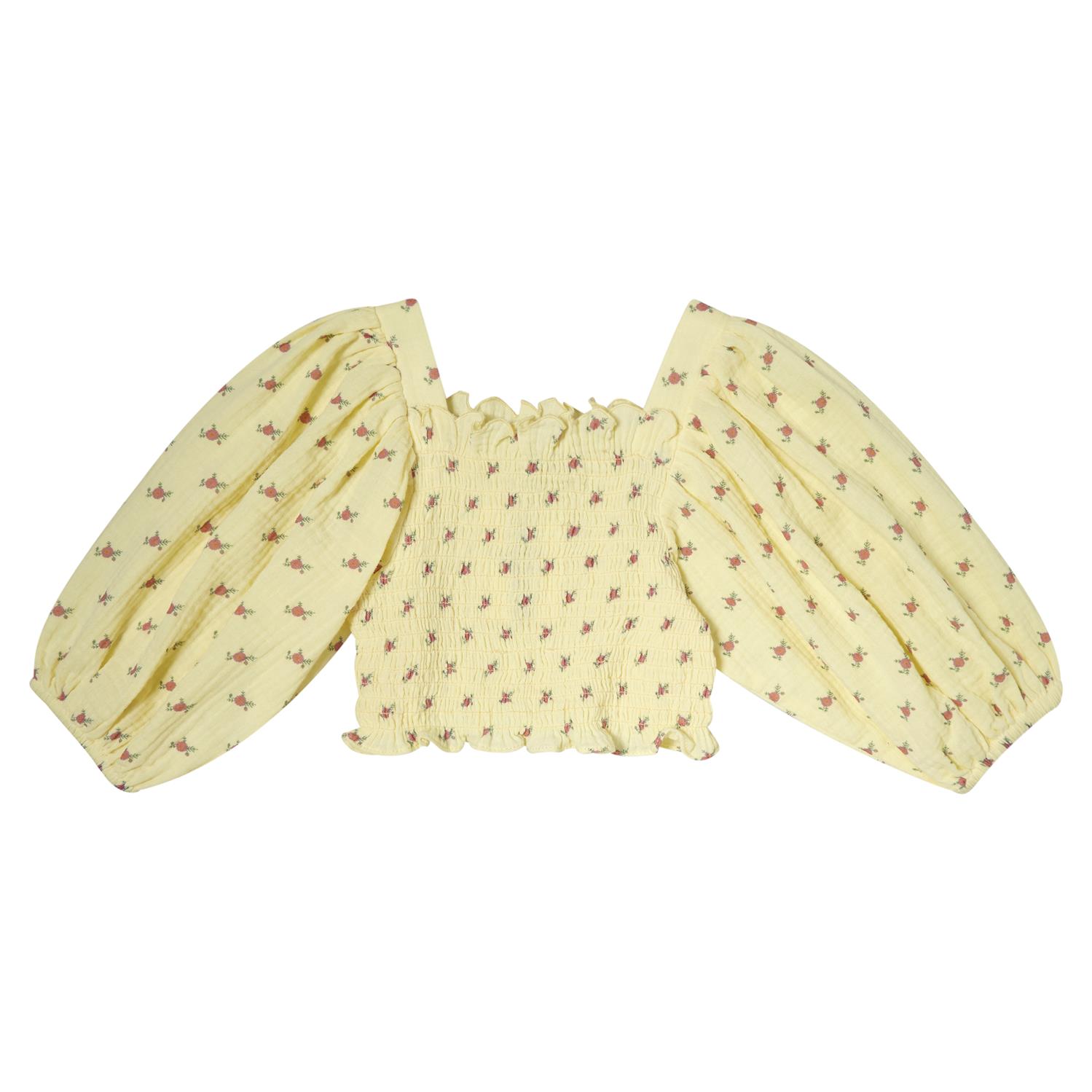 Flower Print Honeycomb Balloon Sleeve Blouse