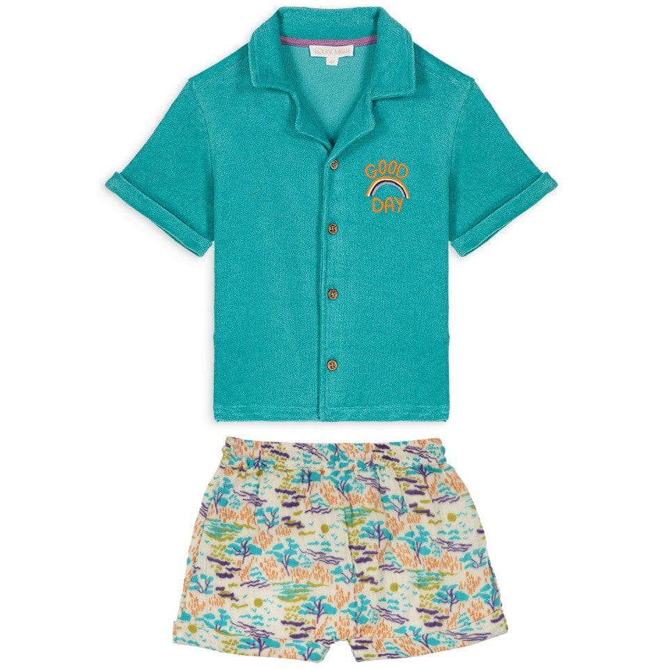 Shirt Alov Wave Blue & Shorts Aliki Cream Pastoral Fields