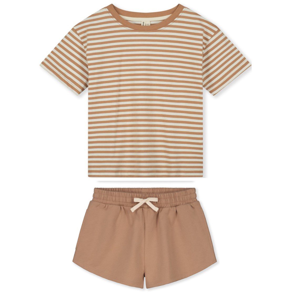 Biscuit/Off White Oversized Tee & Biscuit Sweat Shorts | Set