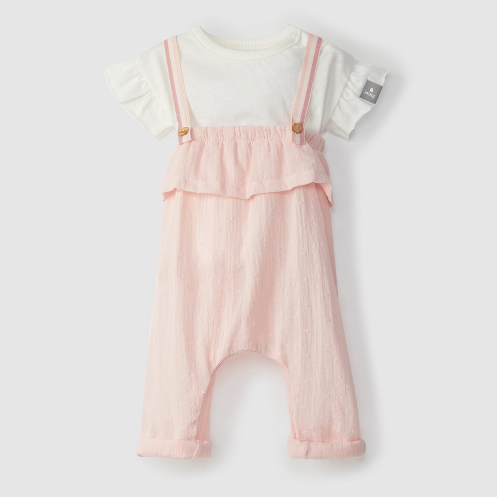 Set T-shirt & Dungarees | Pale Pink