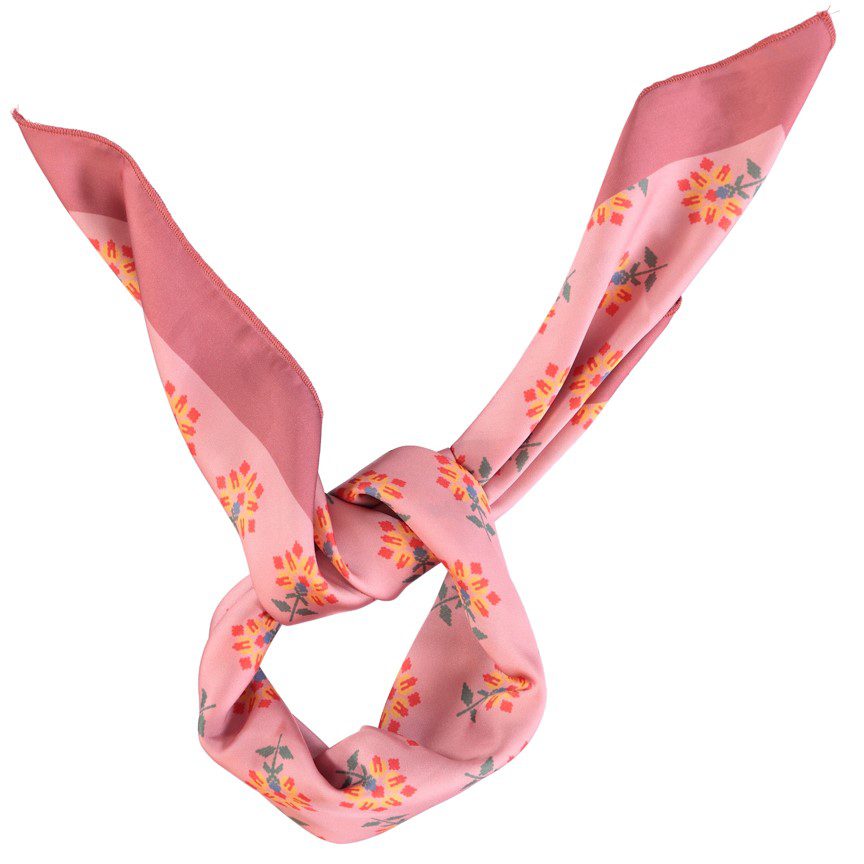 Silky Bandana/Scarf | Pink W/ Flowers Allover