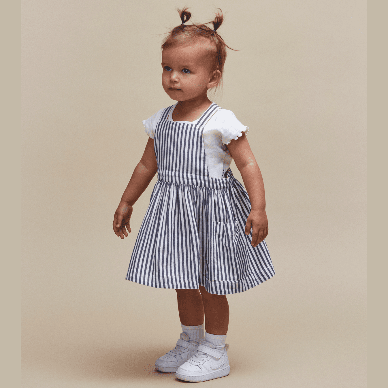 Stripe REVERSIBLE Pinafore & White T-Shirt