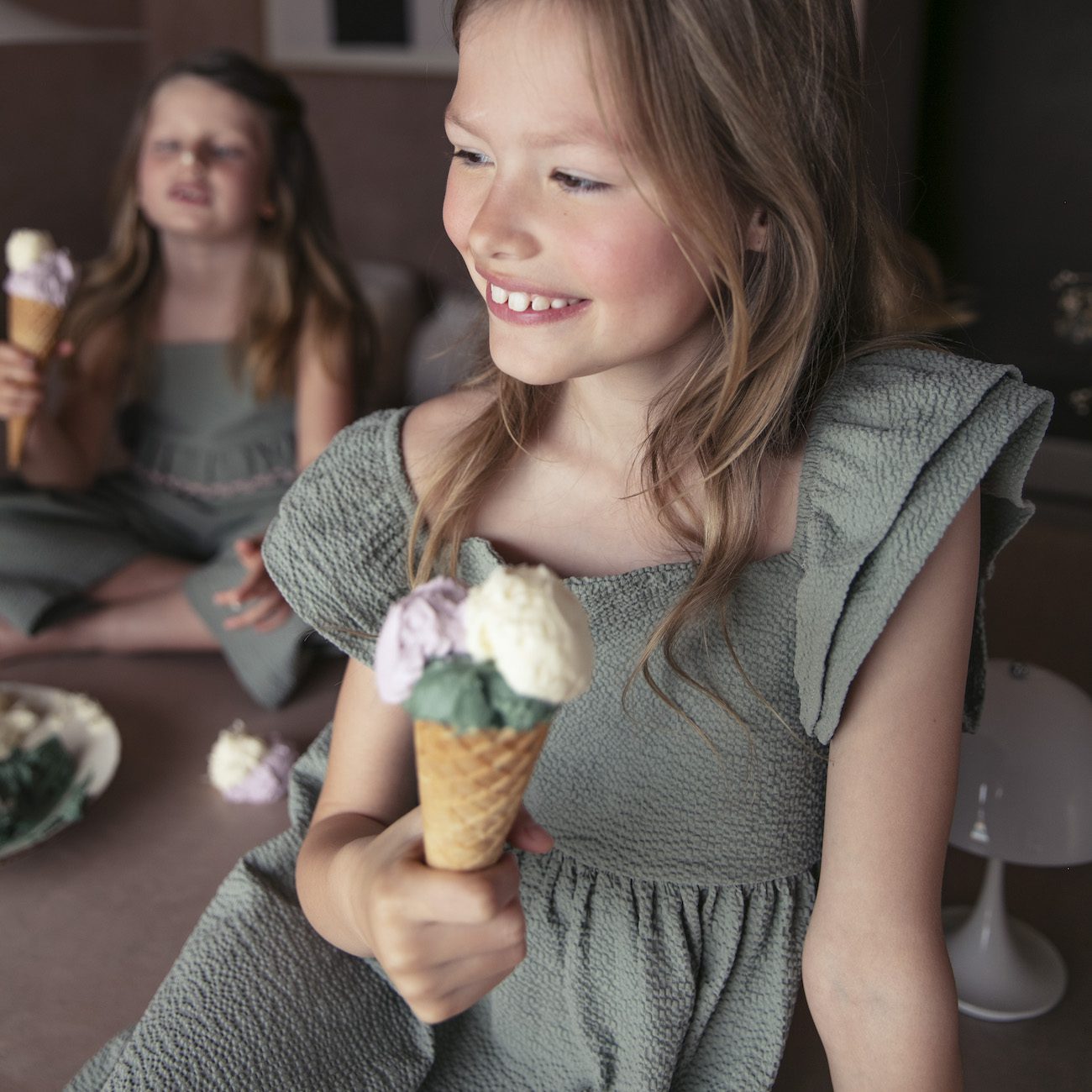 Seersucker Frilled Dress | Exotic Green