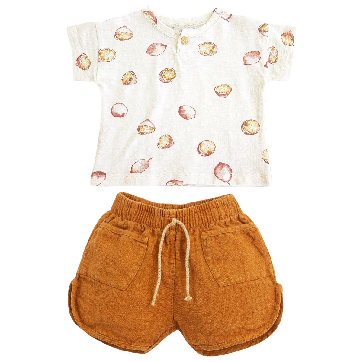 T-Shirt Lemons Print & Linen Shorts