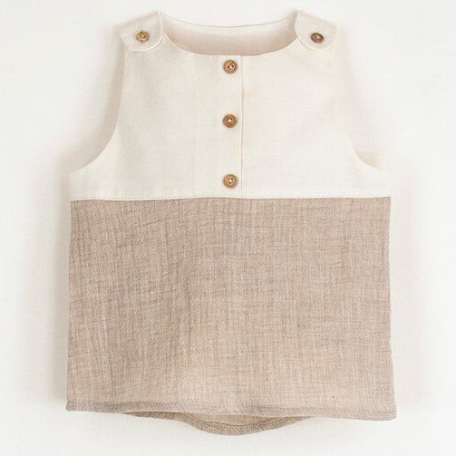 Sleeveless Organic Shirt & Culotte with Frills | Sand