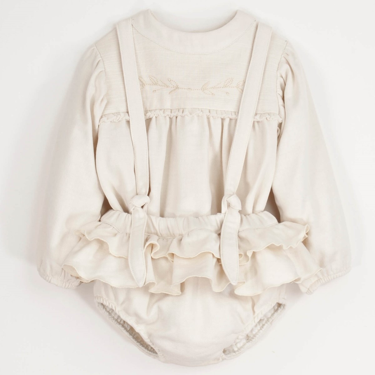 Frill Culotte W/ Removable Straps & Embroidered Blouse | Off White