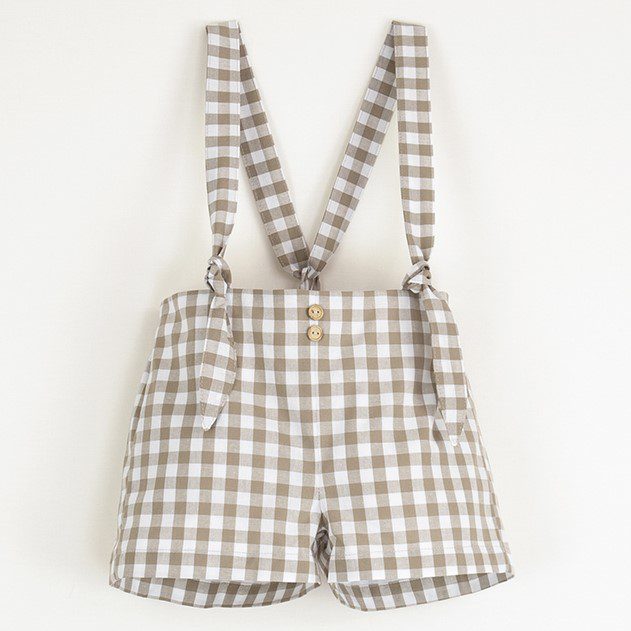Knitted Romper Suit with Shirt Collar & Dungarees with Removable Straps | Gingham