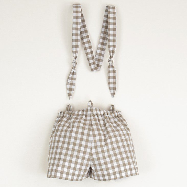 Knitted Romper Suit with Shirt Collar & Dungarees with Removable Straps | Gingham