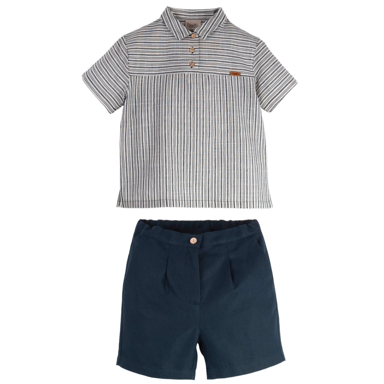 Embroidered Striped Contrasting Shirt & Navy Blue Chino-style Shorts