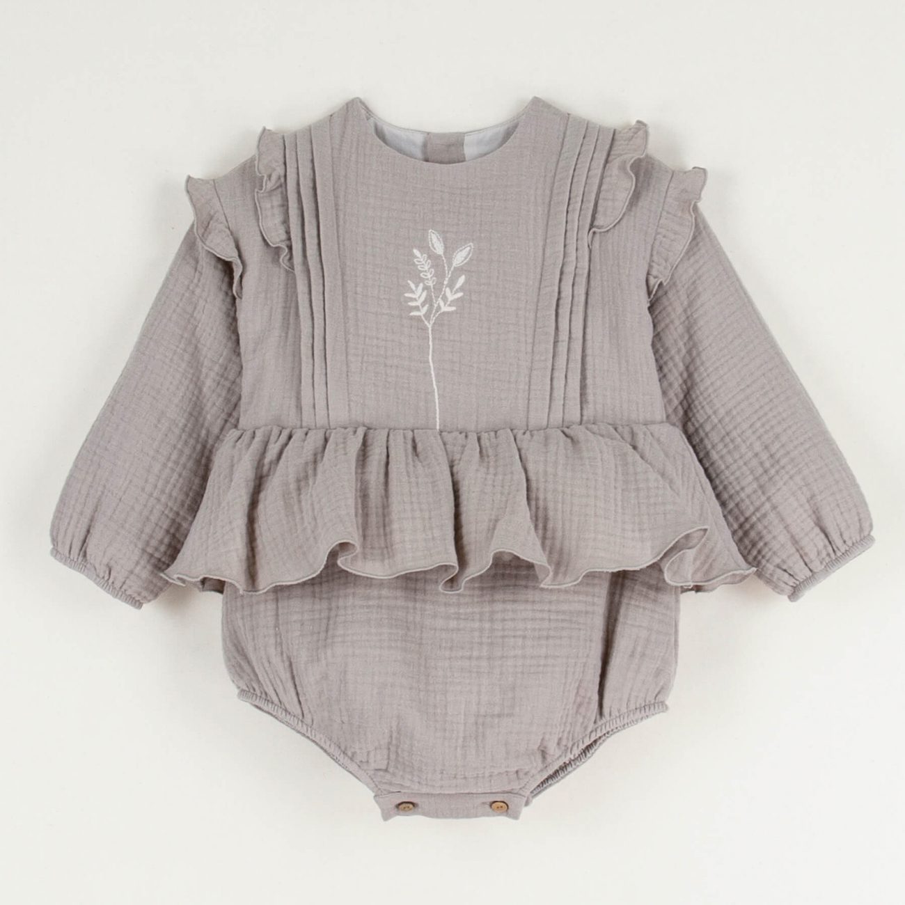 Taupe Embroidered Romper Suit