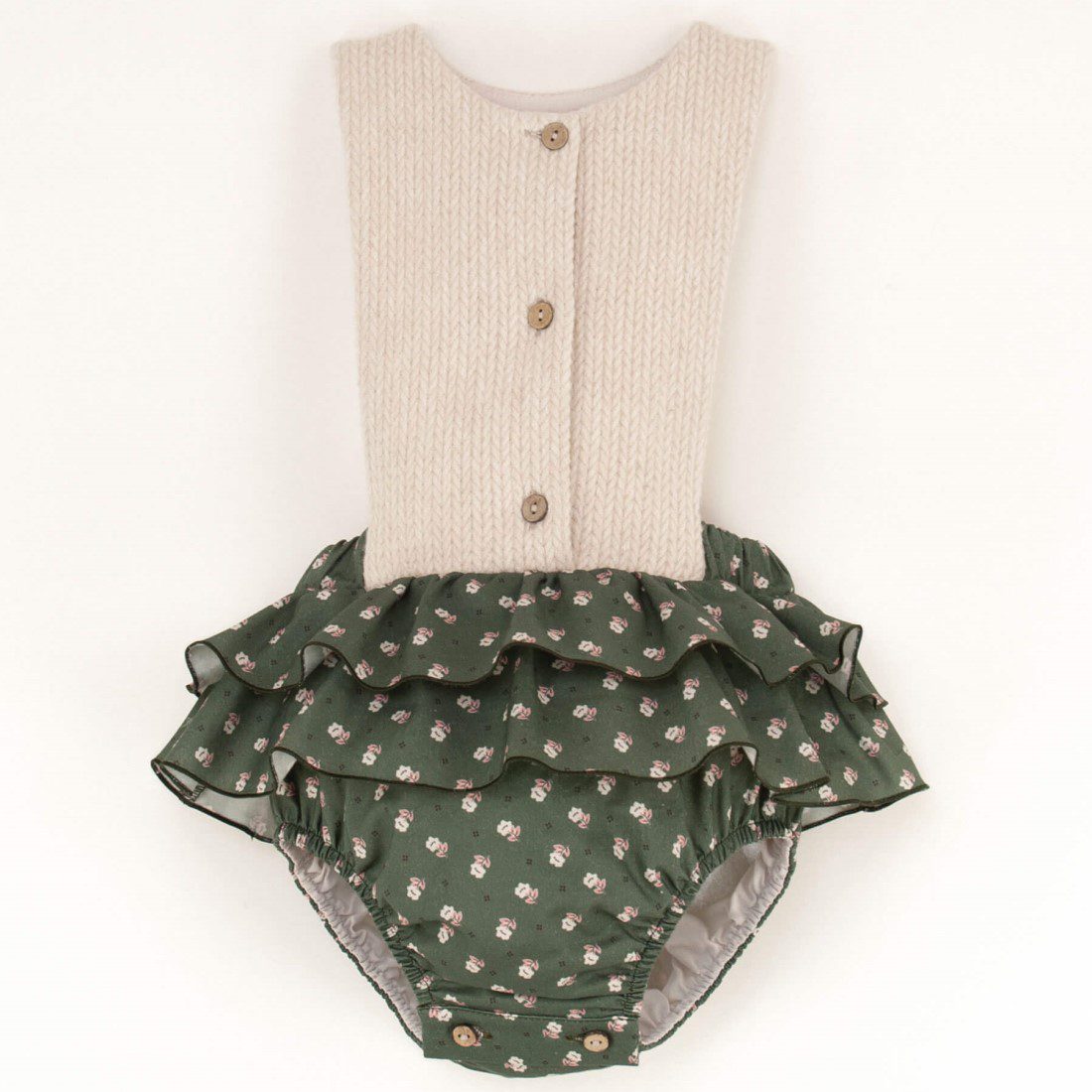 Dusty Pink Knitted Romper Suit & Green floral Romper Suit
