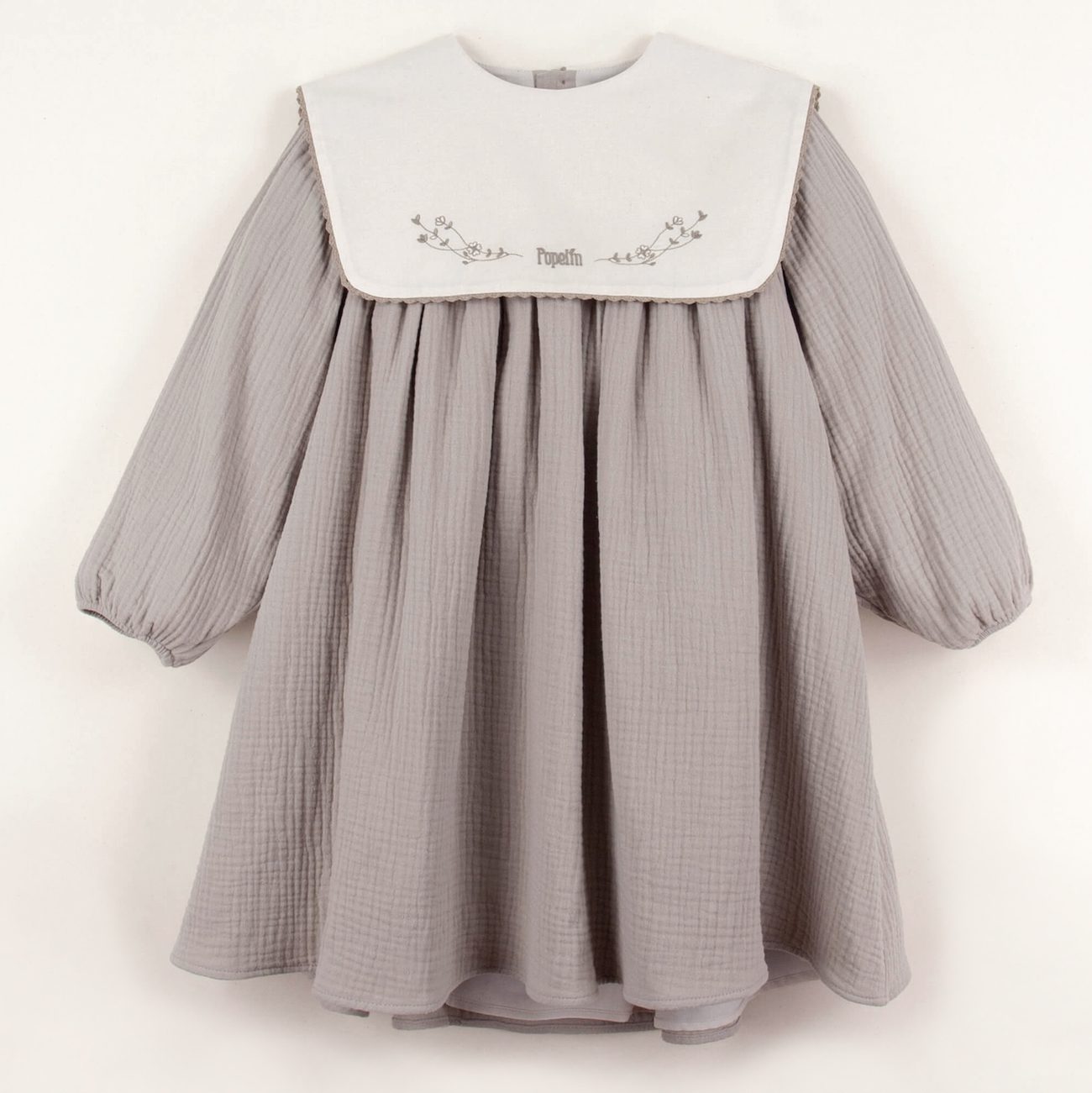 Taupe Dress in W/ Embroidered Yoke