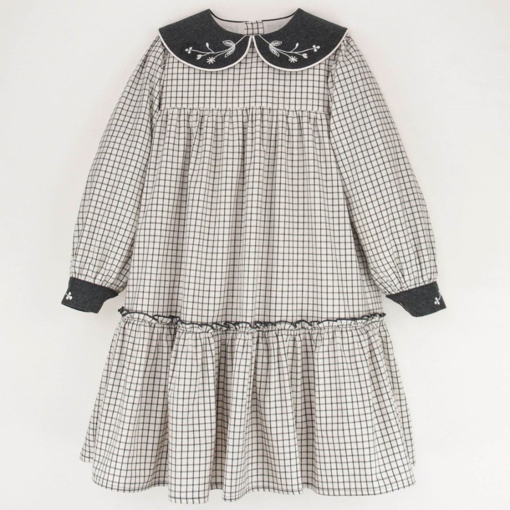 Off-white Check Dress W/ Embroidered Collar