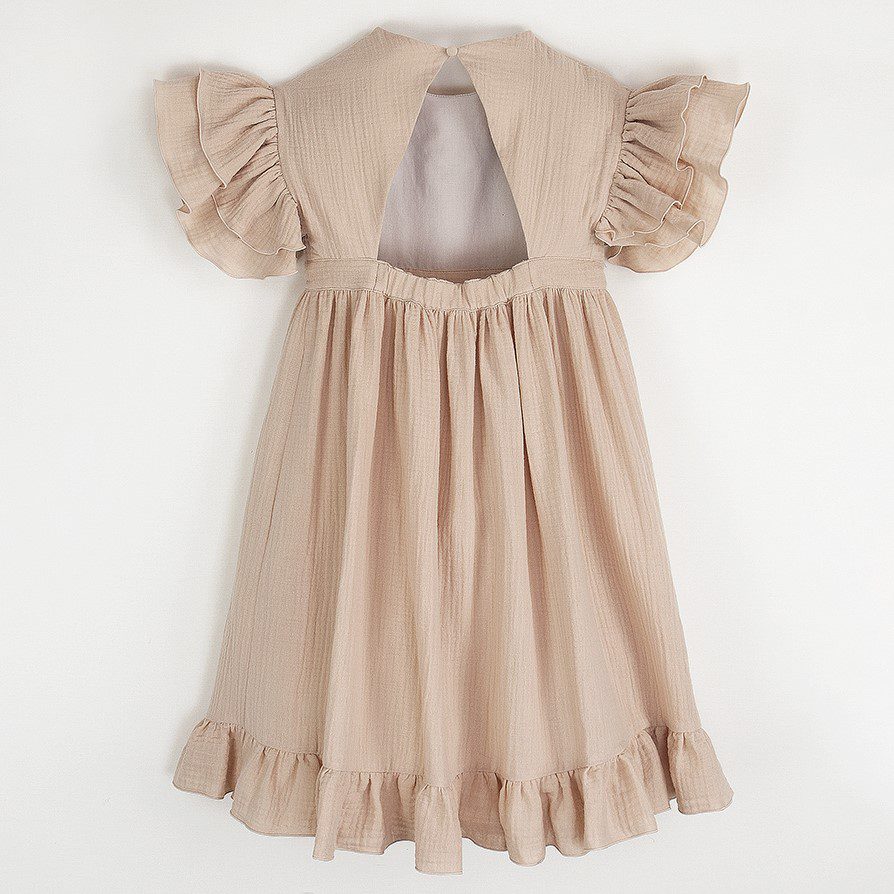 Organic Dress with Embroidered Yoke and Appliqué | Pink