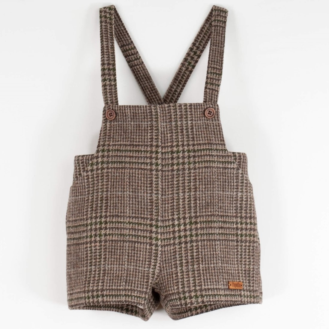 Brown Plaid Wollen Short Romper Suit & Sand Shirt Style Romper Suit