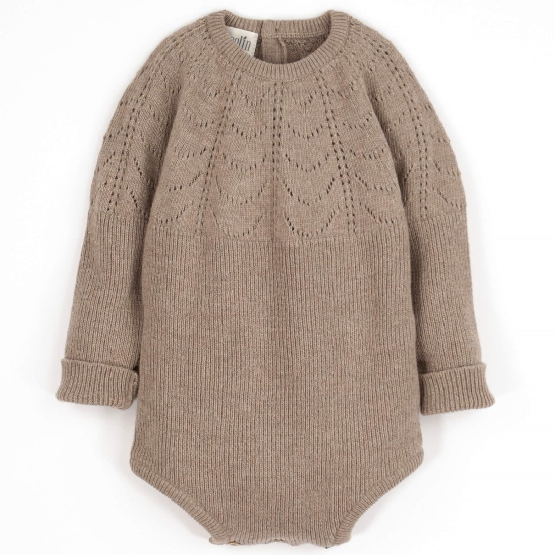 Openwork Knit Romper Suit | Camel