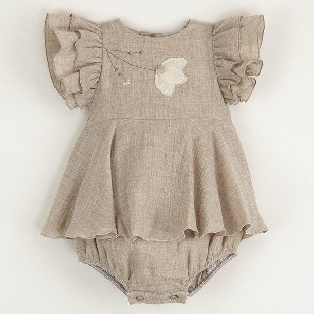 Organic Romper Suit with Cape-Style Skirt | Sand