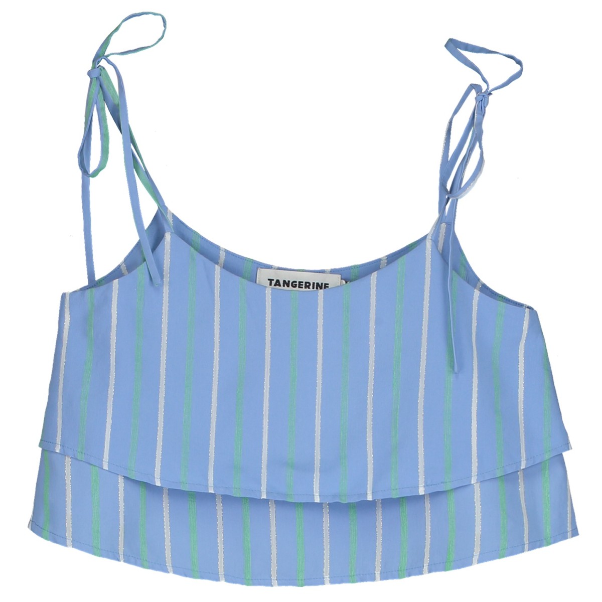 Tied Double Peplum Blouse & Striped Flared Midi Skirt