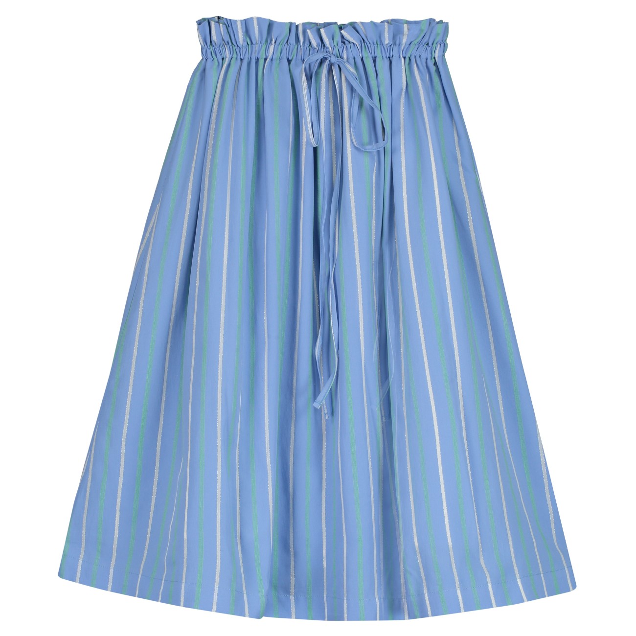 Tied Double Peplum Blouse & Striped Flared Midi Skirt