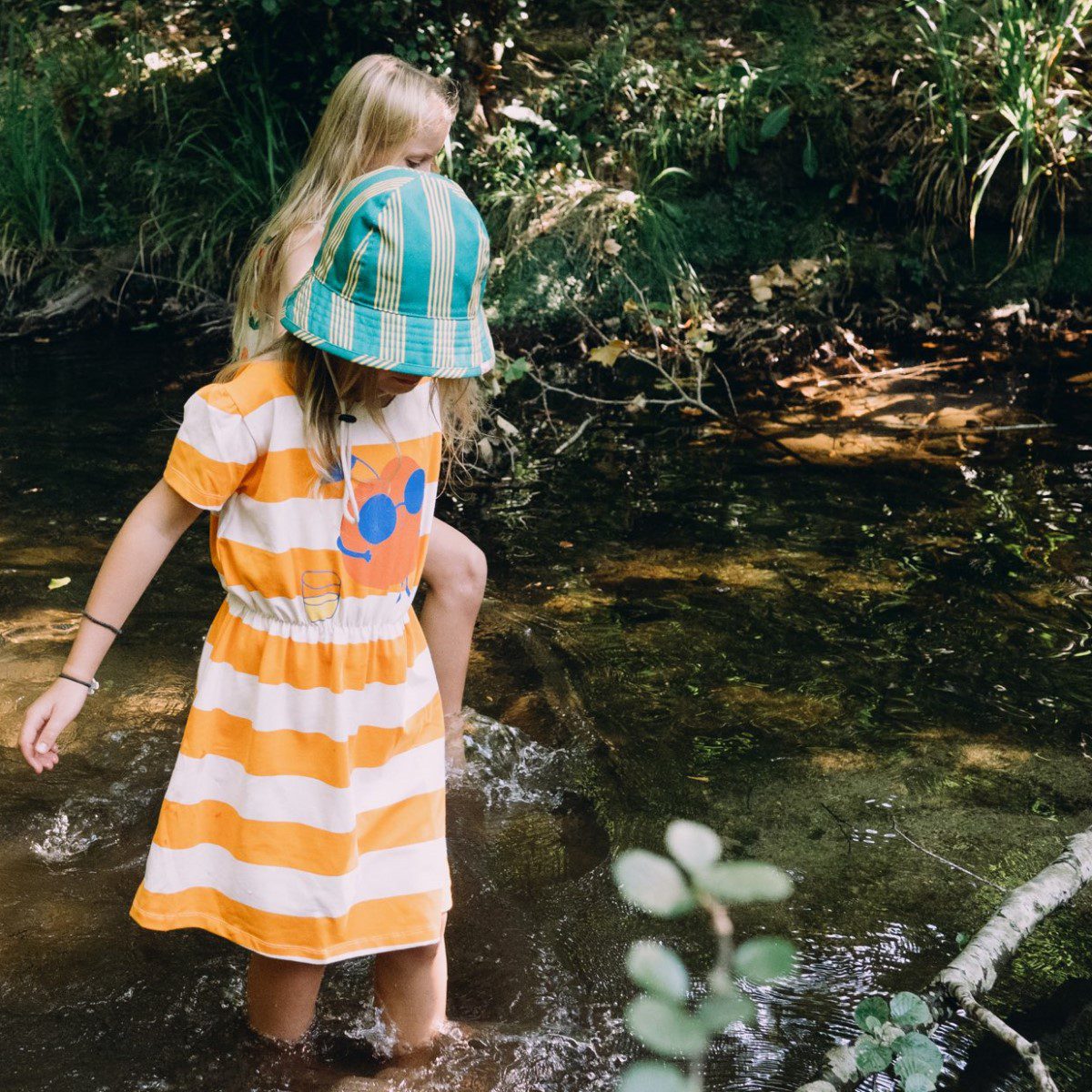 Leisure Stripe Dress | Light Cream/Marigold