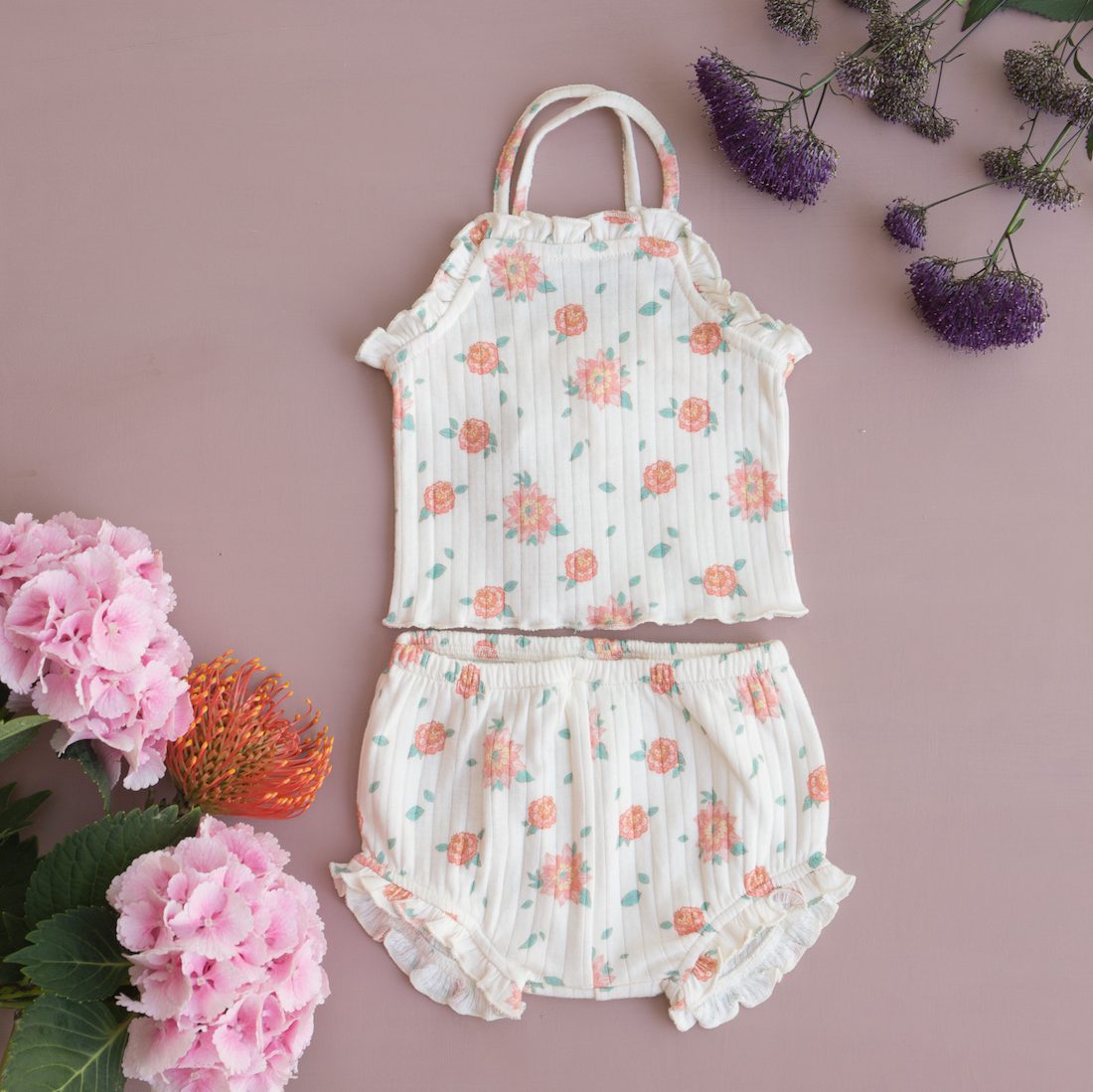 Tank Top Alasha & Bloomers Anchita | Off-White Flowers