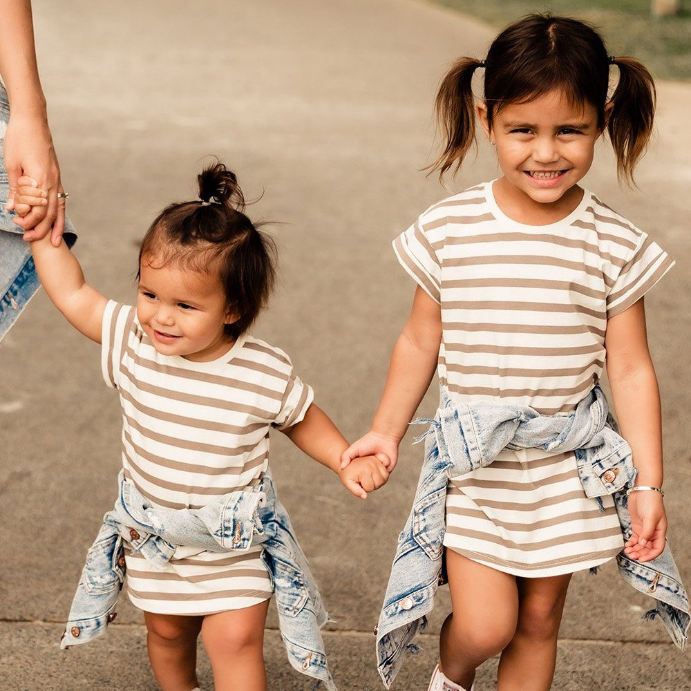 Taupe + White Stripe Tee Dress