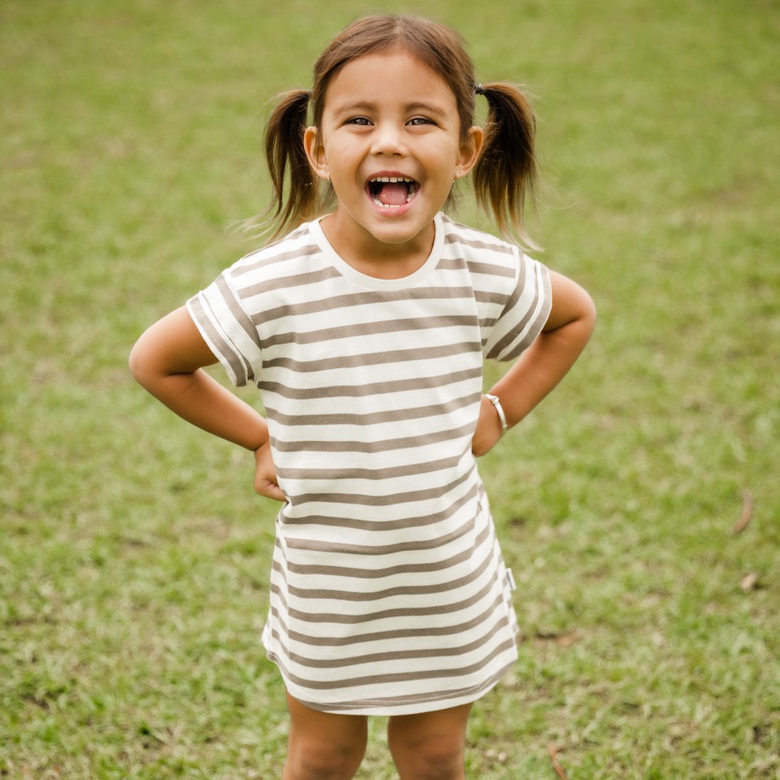 Taupe + White Stripe Tee Dress