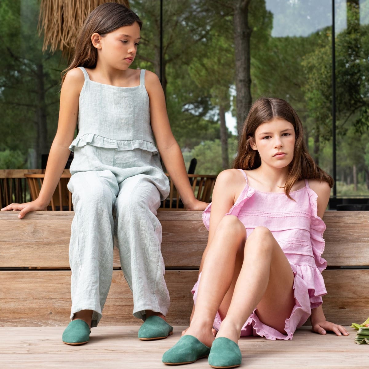 Textured Linen Jumpsuit | Green Linen