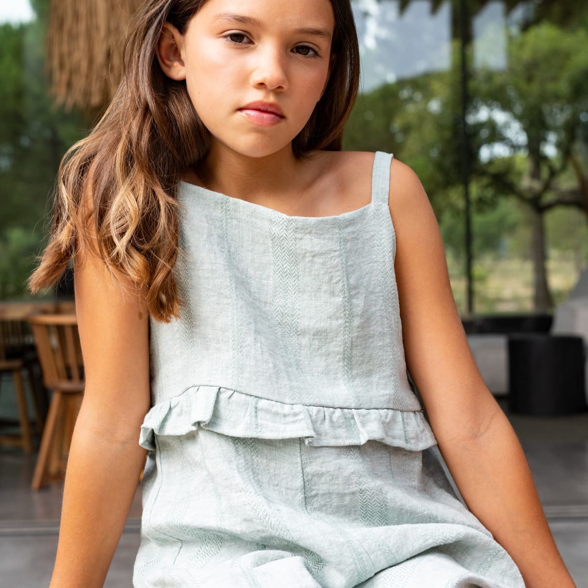 Textured Linen Jumpsuit | Green Linen