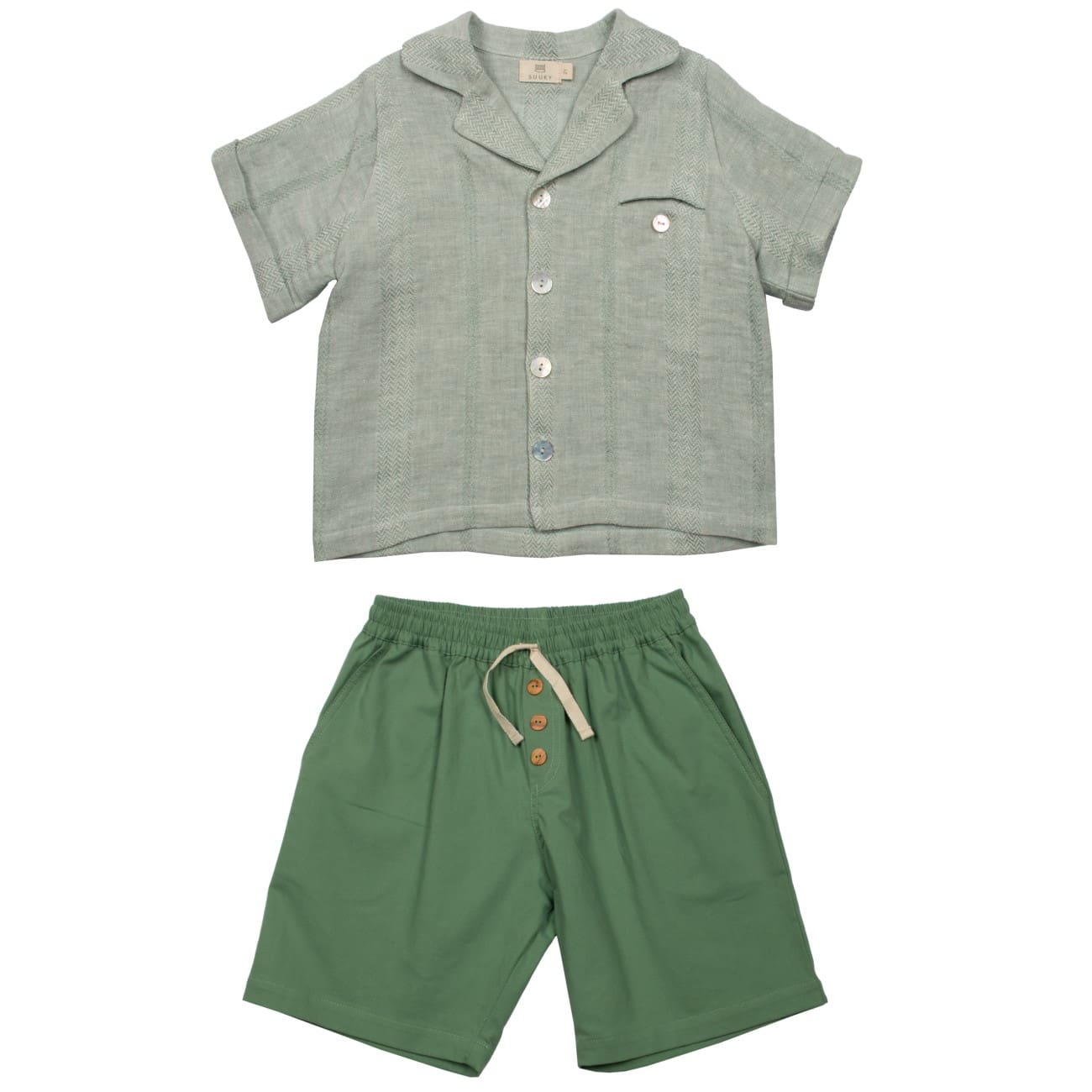 Textured Linen Shirt & Diagonal Canvas Short | Green & Loden Frost