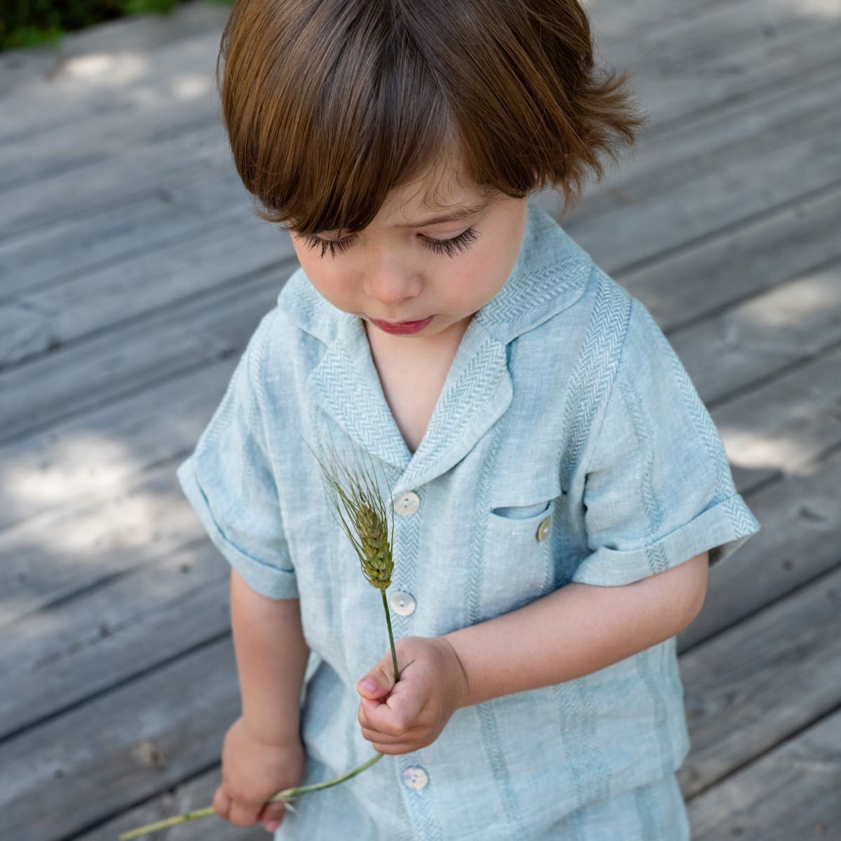 Baby Textured Green Linen Shirt & Loden Frost Shorts