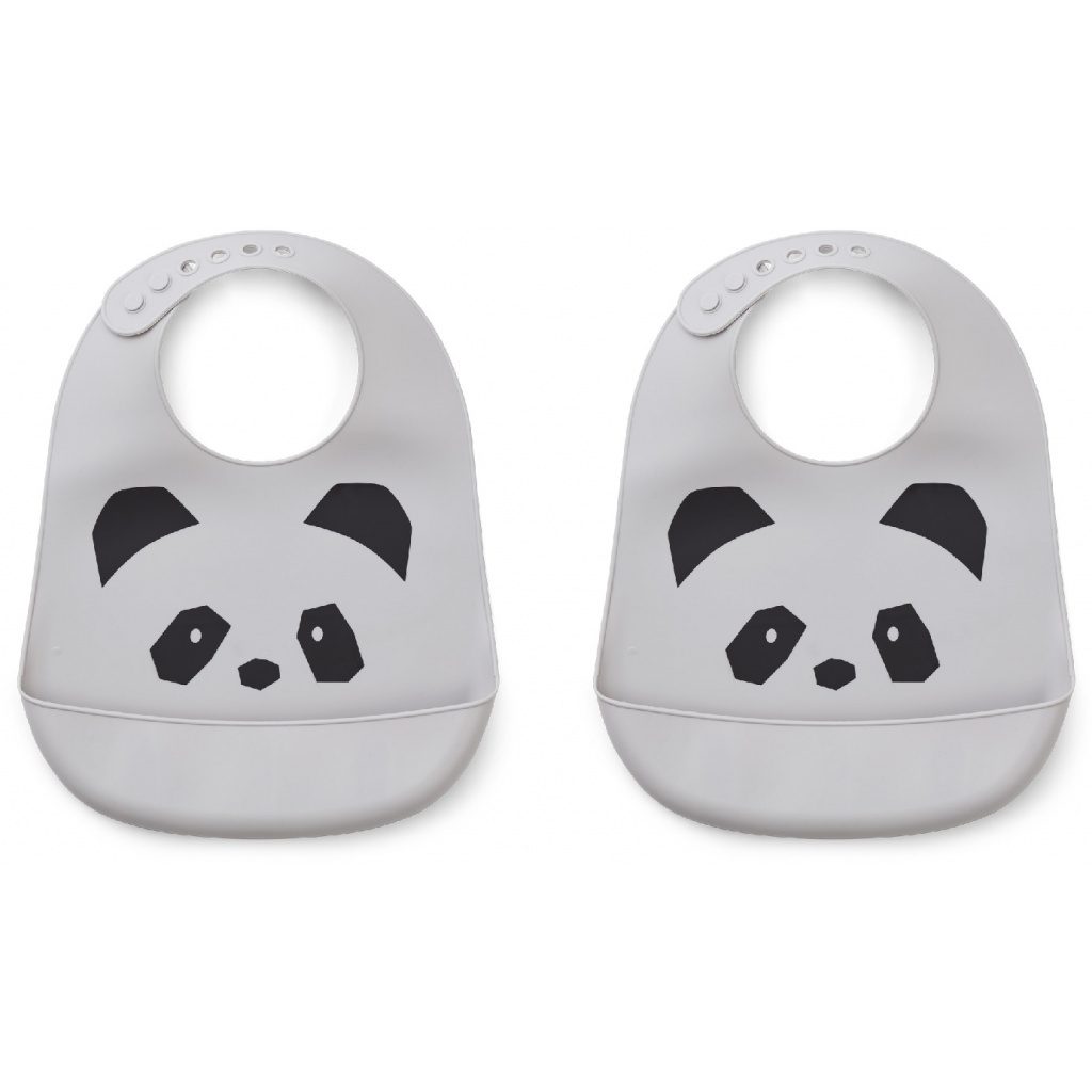 Tilda Silicone Bib 2 Pack | Panda Dumbo Grey