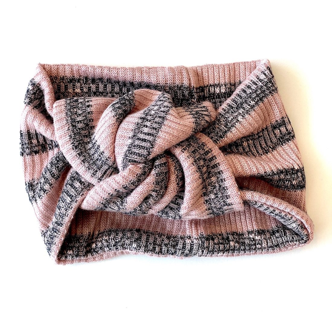 Twist Knot Turban | Dusty Pink & Black Marled Stripe