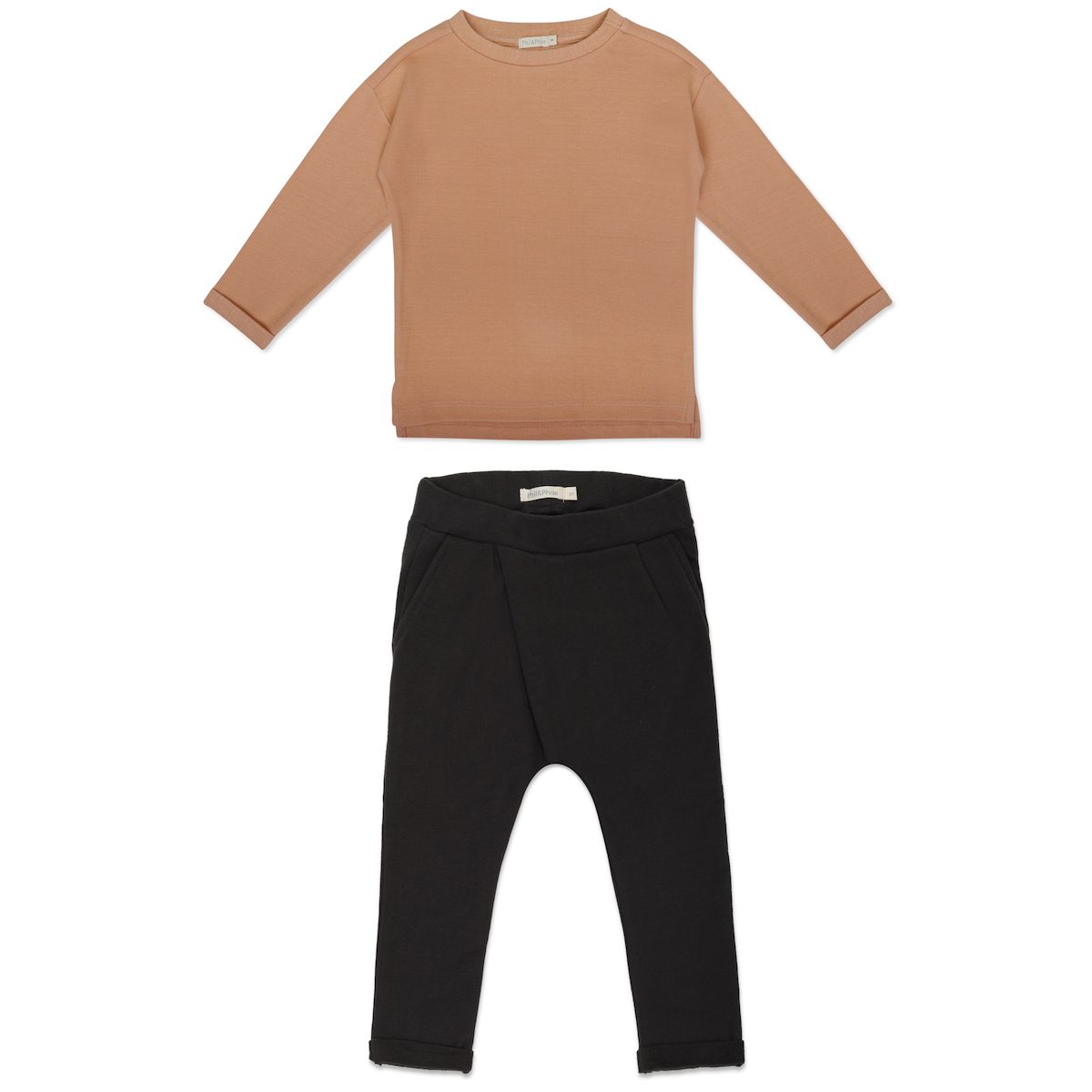 Rose Tan Double Jersey Top & Graphite Fold Over Chino