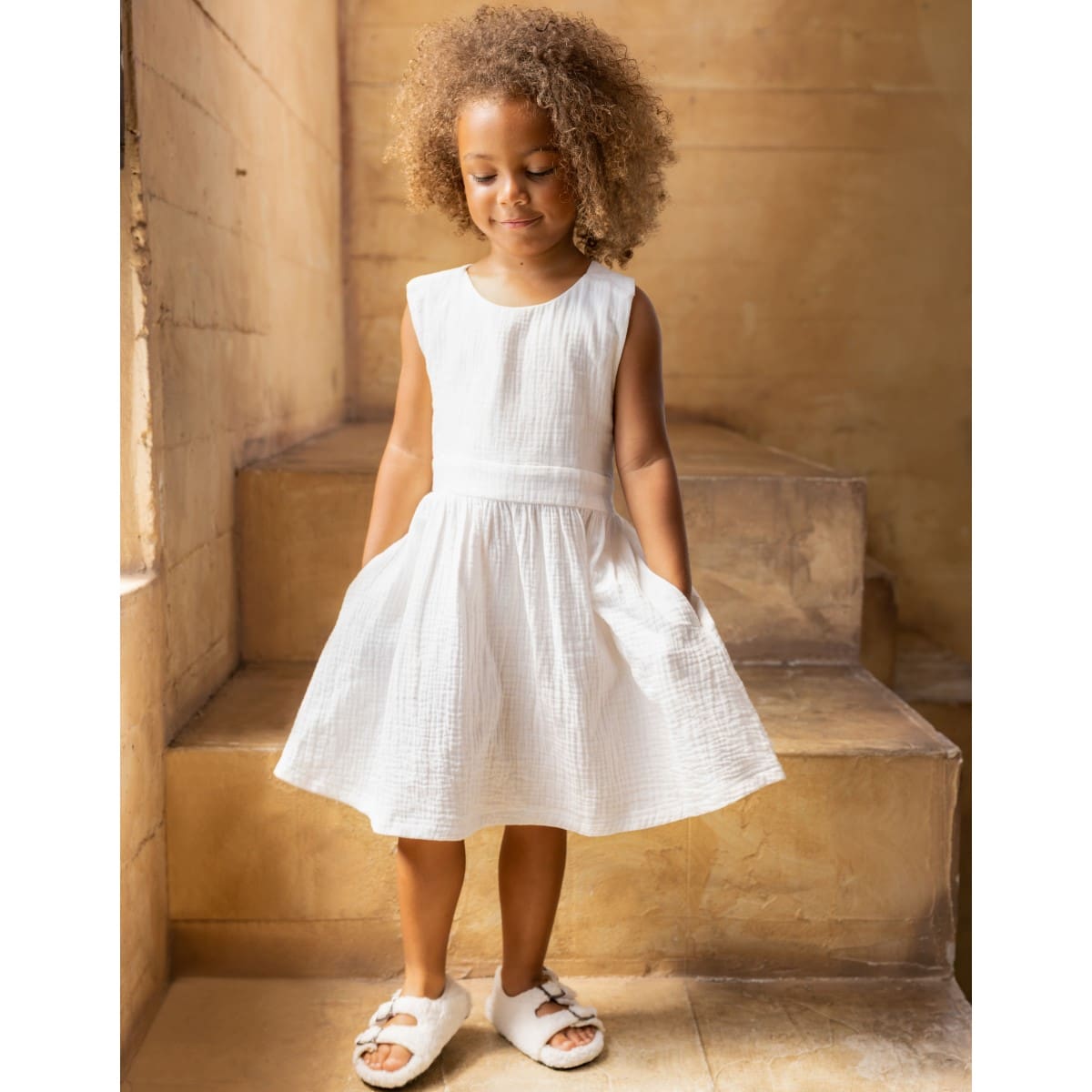 Girl Pinafore Gauze Dress | Off-White