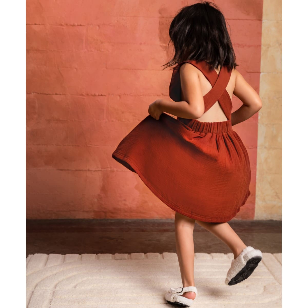 Girl Pinafore Gauze Dress | Terracotta