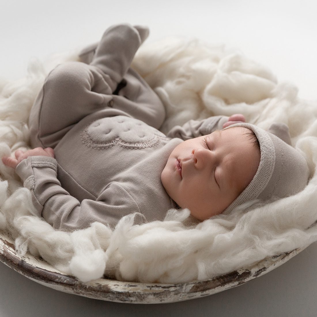 Velveteen Graphic Baby Footie | Light Grey