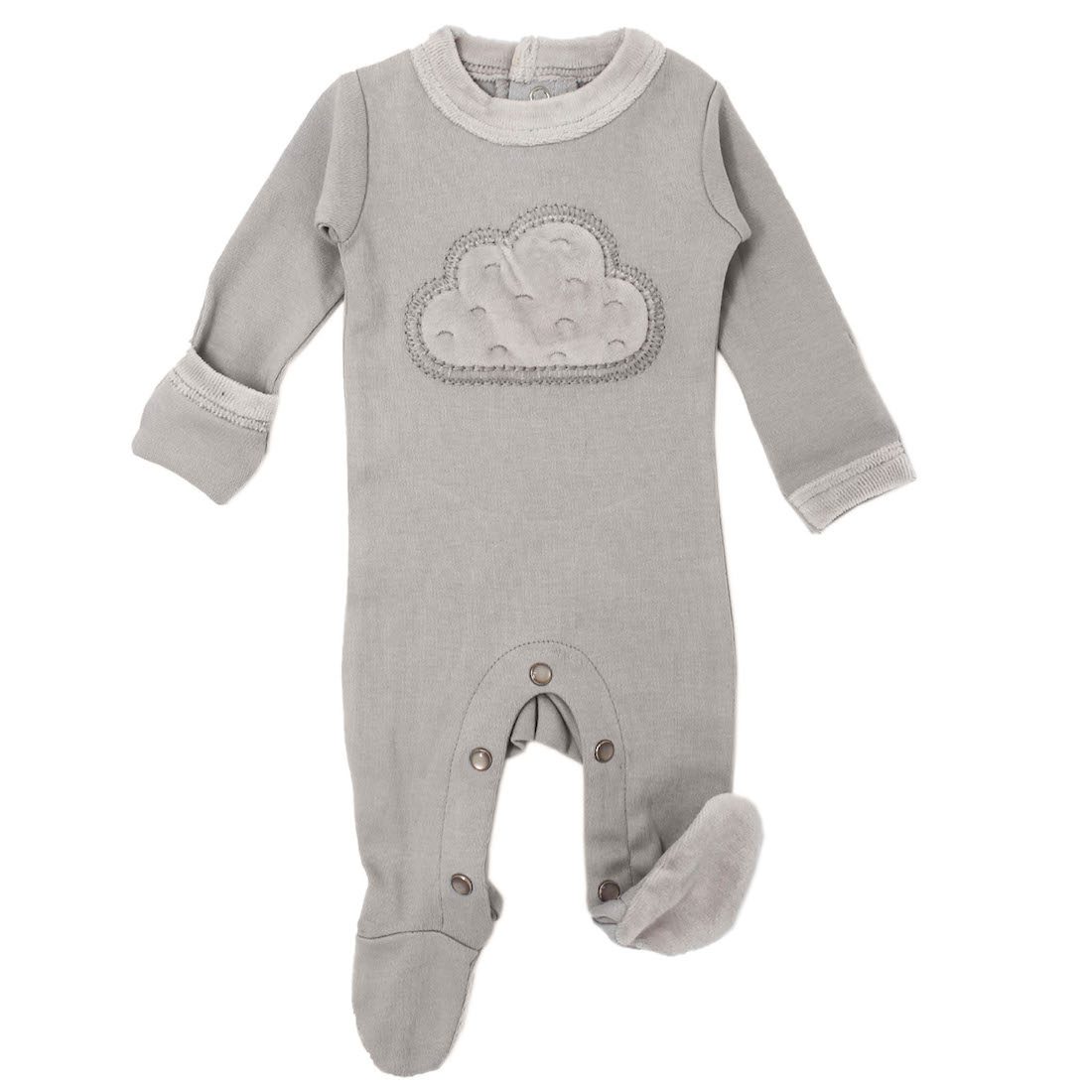 Velveteen Graphic Baby Footie | Light Grey