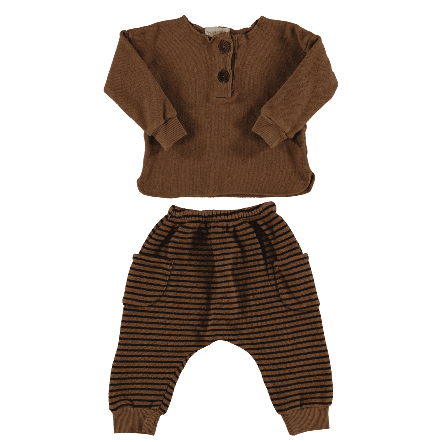 Warm Fleece Sweater & Striped Pants | Caramel