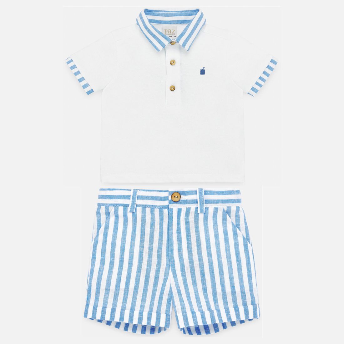 White & Blue Linen Shorts Set