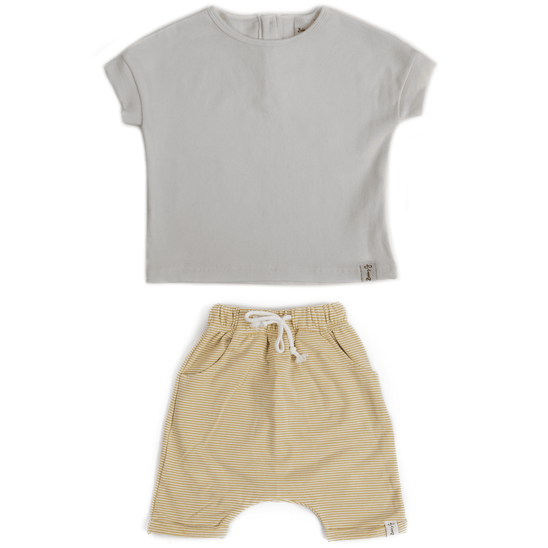 White Ribbed Spring Tee & Breeze Shorts Stripey Lemon-ade