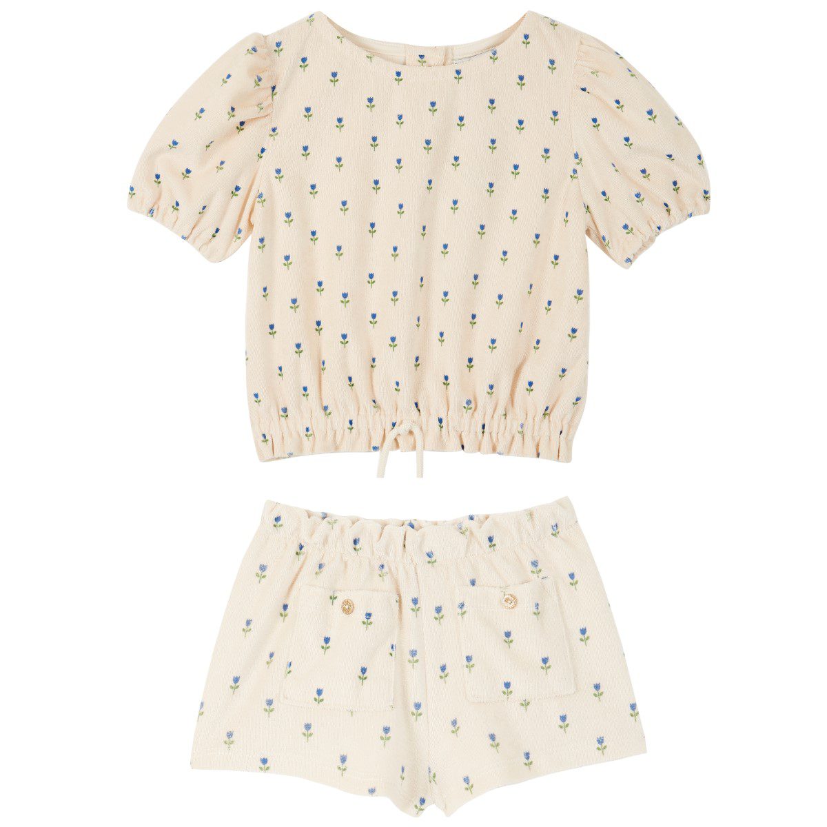 Terrycloth T-Shirt & Shorts | Ecru Tulips
