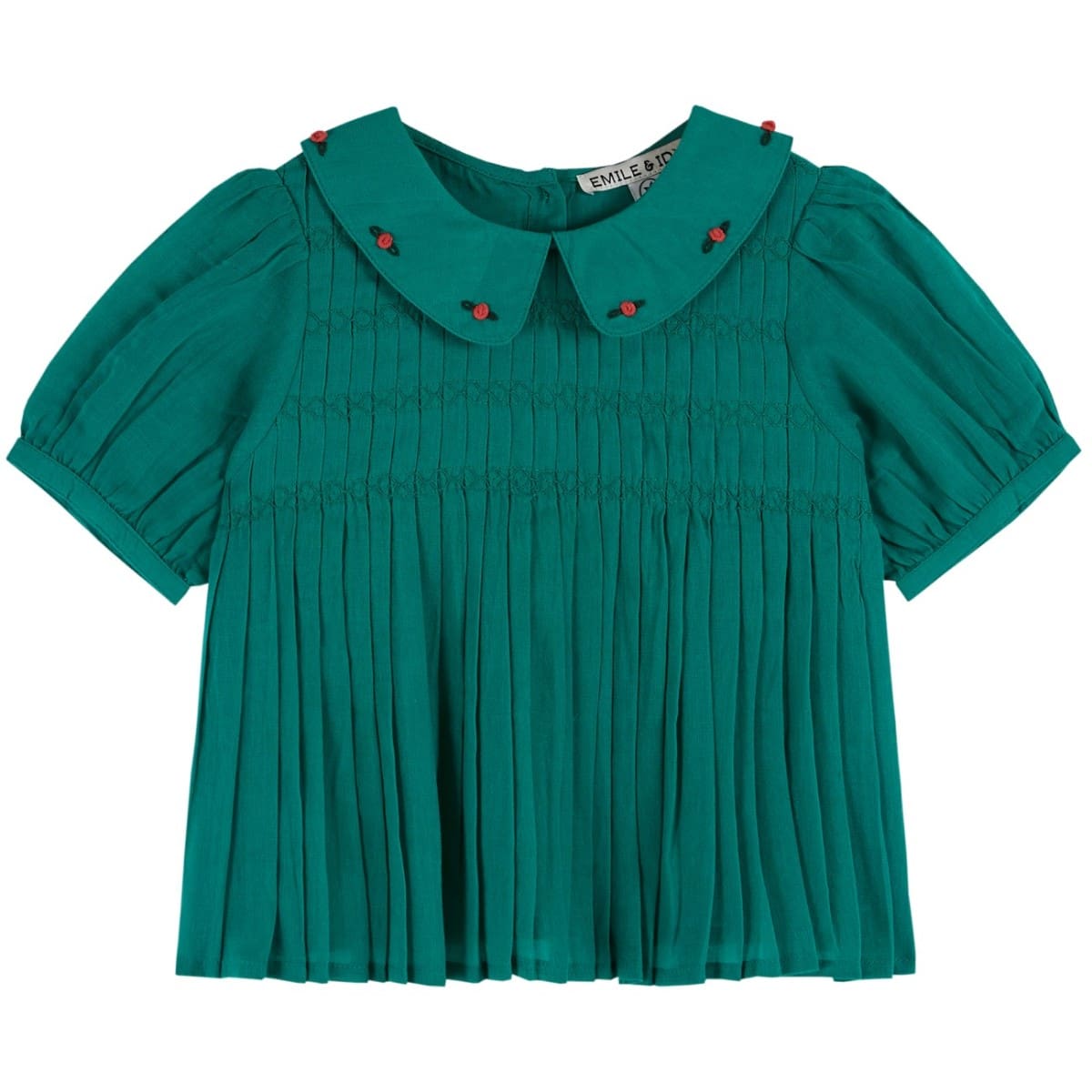 Smocked Blouse W/ Embroidered Collar | Green