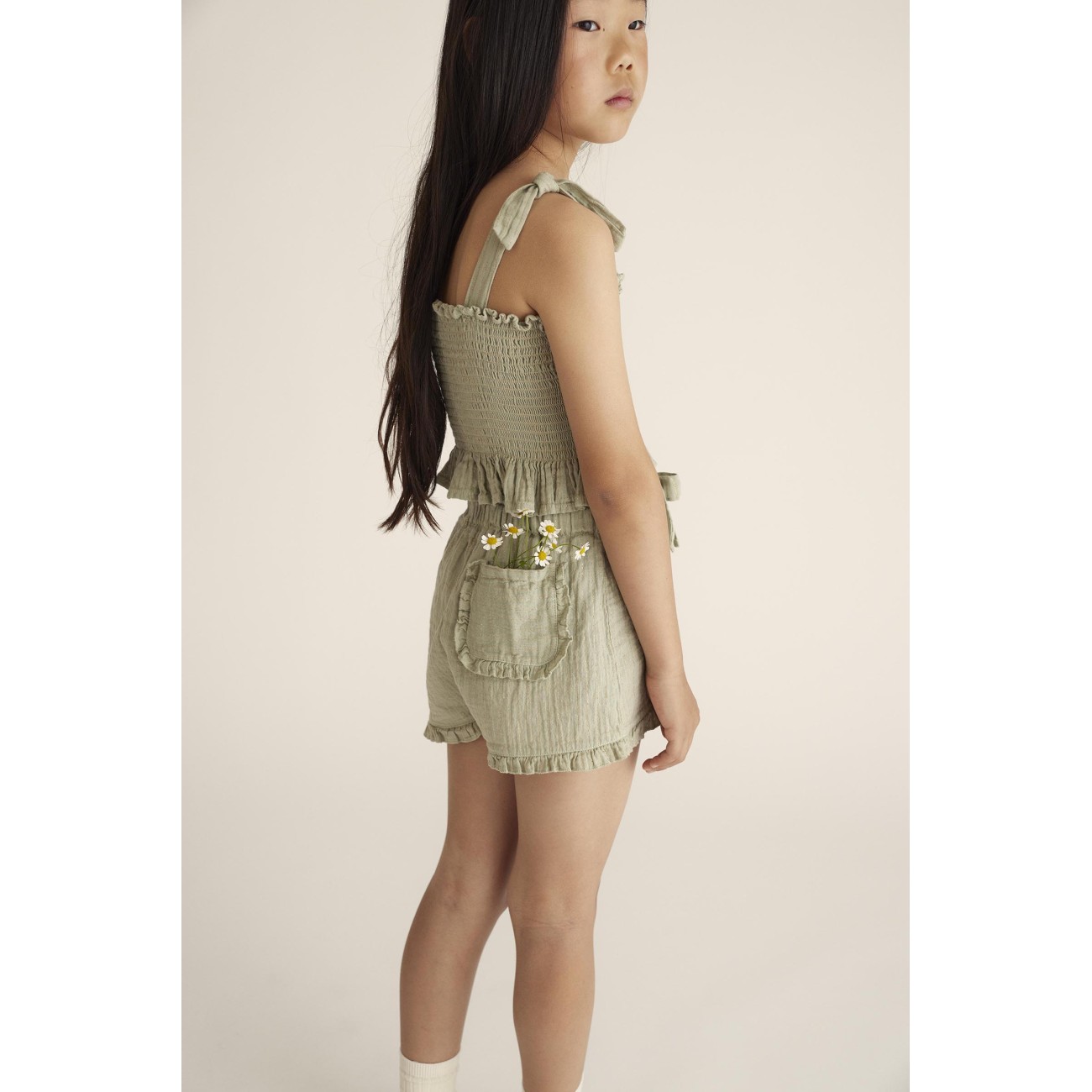 Onak Lurex Top & Zoek Lurex Shorts | Green Stripe Gauze
