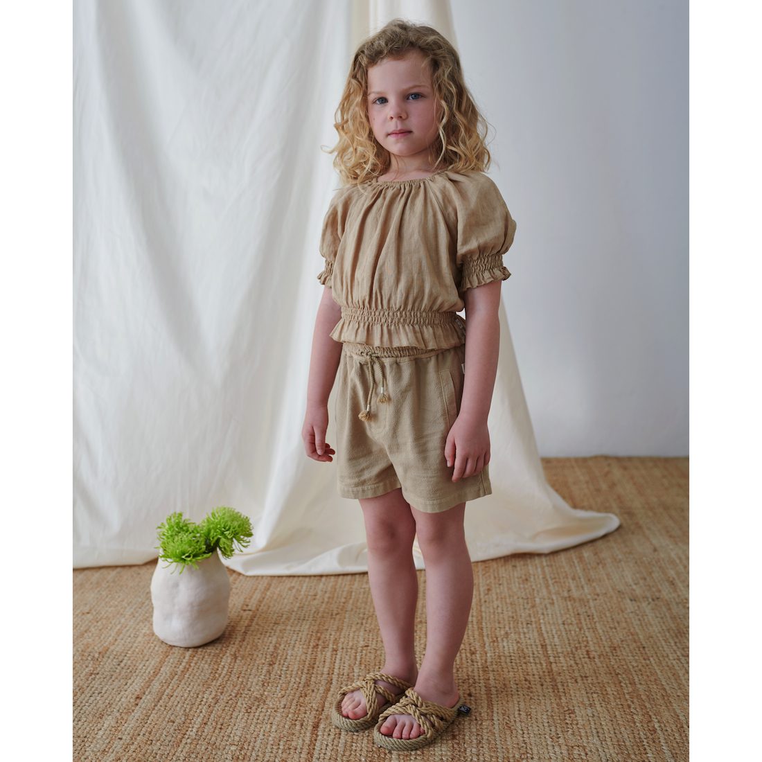 Flora Linen Crop Top & Hans Linen Shorts | Ivory