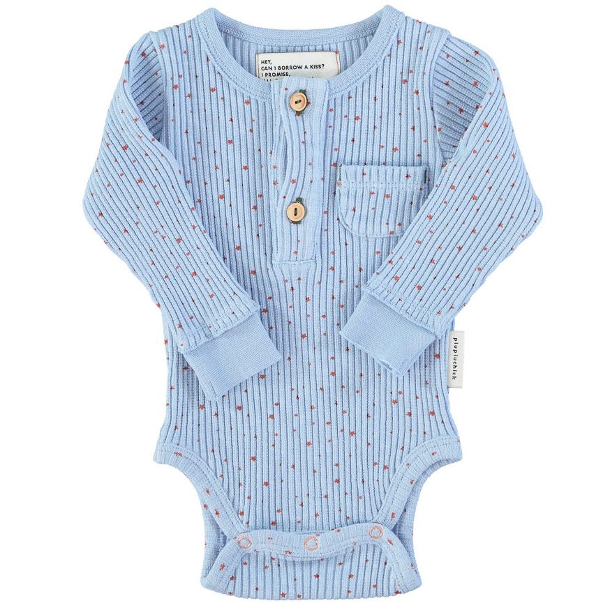 L/S Bodysuit | Light Blue W/ Orange Stars