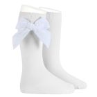 2489/2 Side Velvet Bow Knee-high Socks  | White (200)